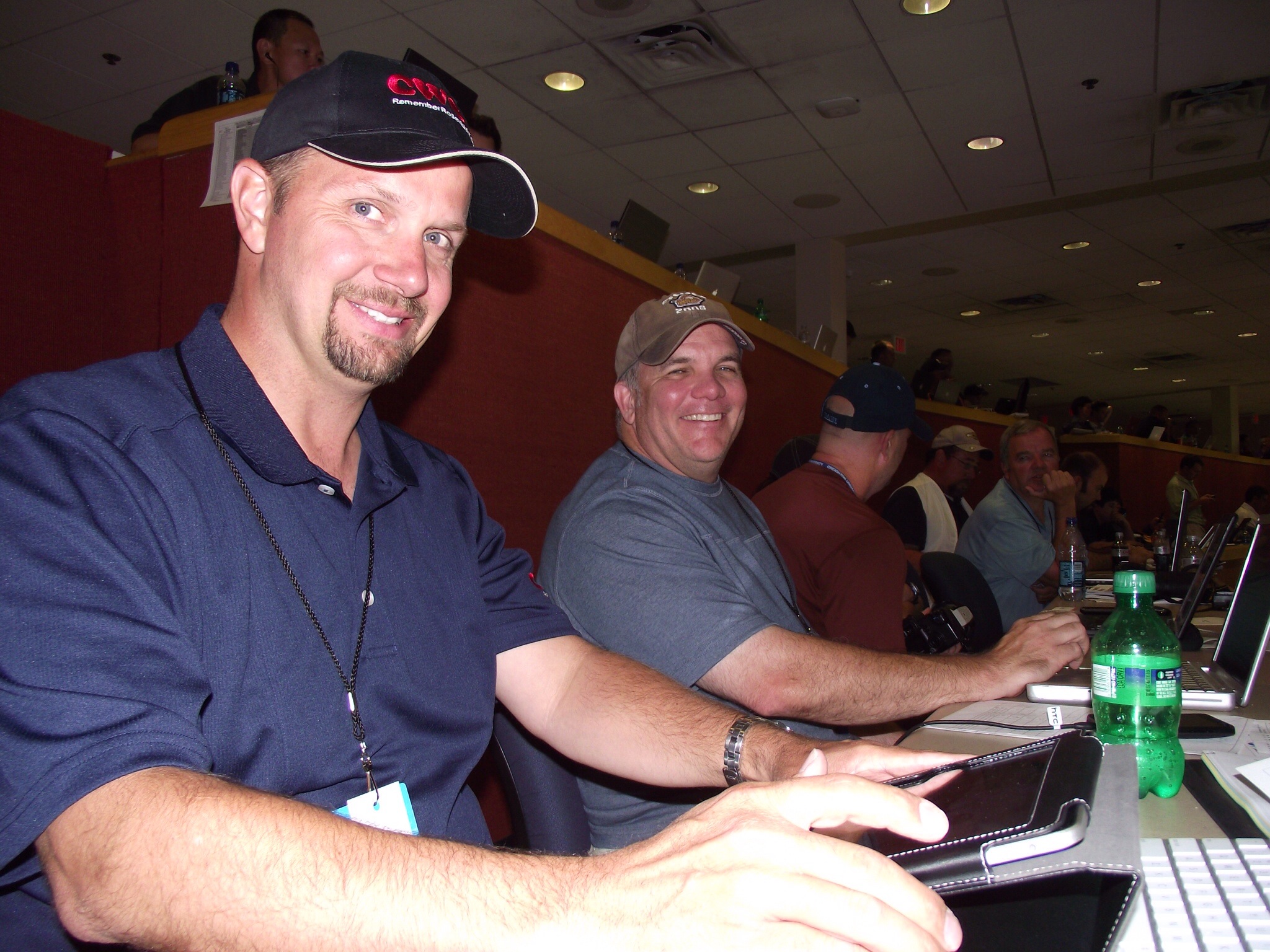Paul Fiarkoski (me) with Sean Stires in the press box at Rosenblatt Stadium for the 2010 CWS